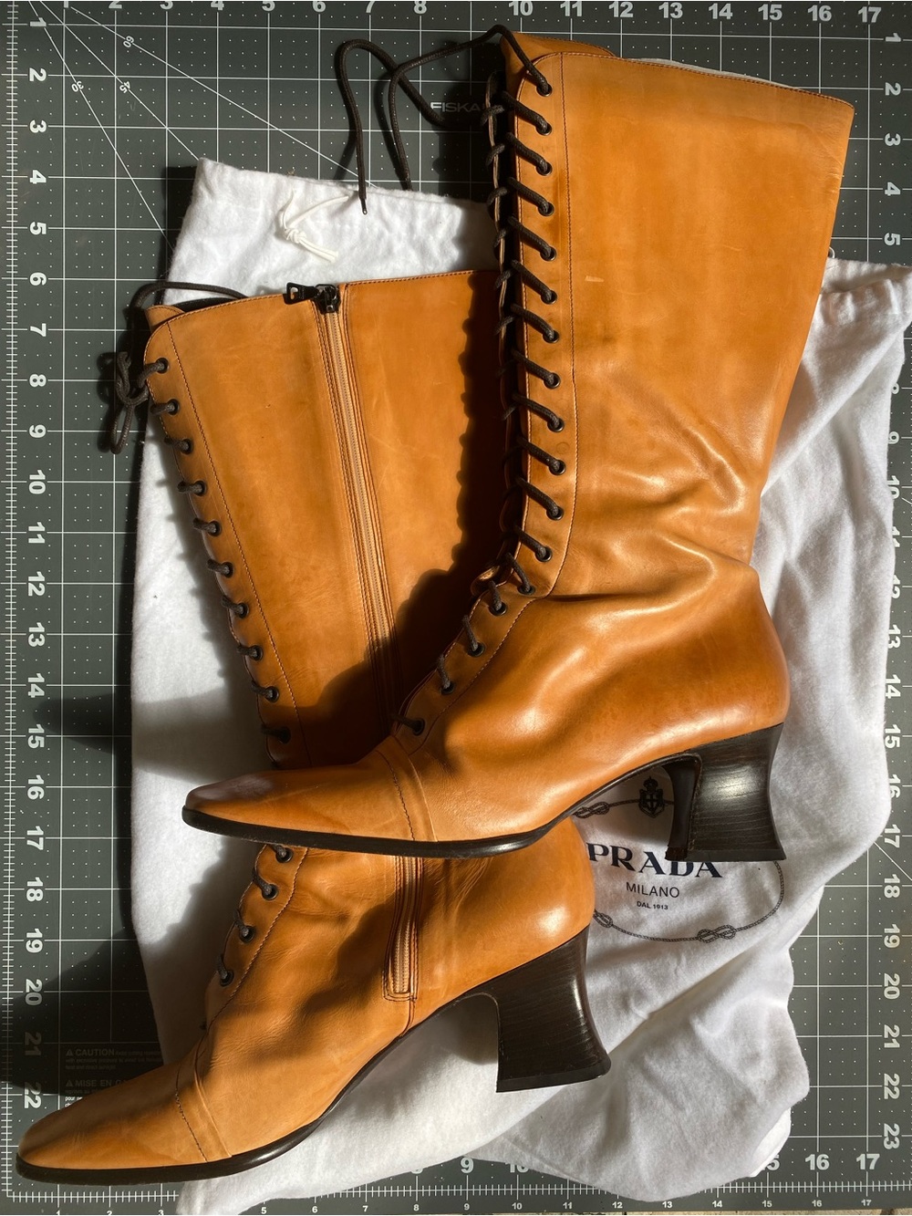 Prada Cognac/Tan Lace-Up Leather Mid-Calf Boots EU 39 / US 9 - Picture 10 of 10